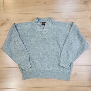 Vintage ALPS Sweater Mens Large Blue Acrylic Knit Mock Neck Henley Pullover